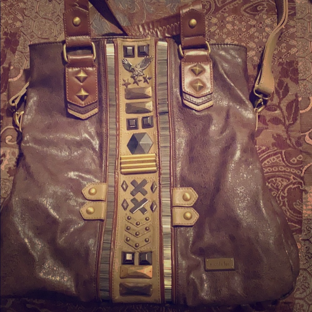 Large, brown, leather Nicole Lee shoulder bag